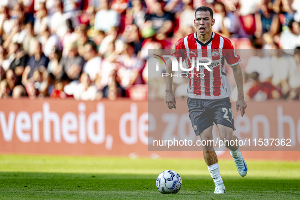 PSV player Hirving Lozano plays during the match PSV vs. Go Ahead Eagles at the Philips Stadium for the Dutch Eredivisie 4th round season 20...