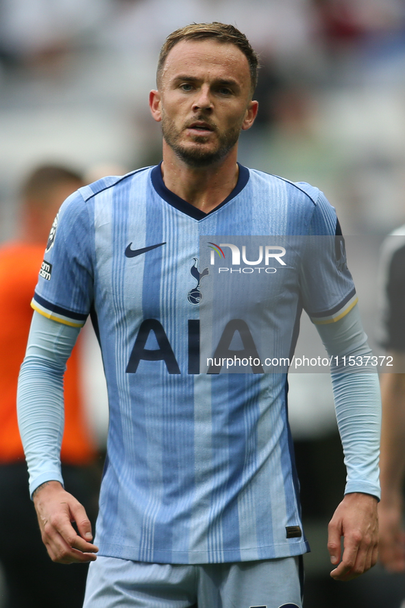 Tottenham Hotspur's James Maddison during the Premier League match between Newcastle United and Tottenham Hotspur at St. James's Park in New...