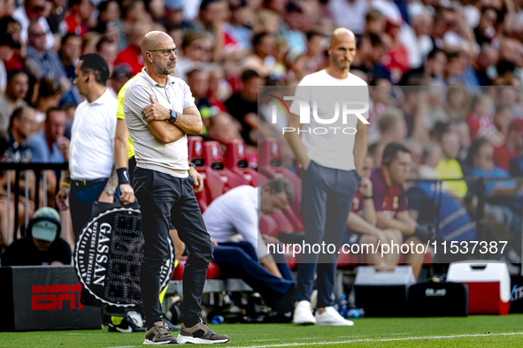 PSV trainer Peter Bosz during the match between PSV and Go Ahead Eagles at the Philips Stadium for the Dutch Eredivisie 4th round season 202...