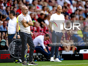 PSV trainer Peter Bosz during the match between PSV and Go Ahead Eagles at the Philips Stadium for the Dutch Eredivisie 4th round season 202...