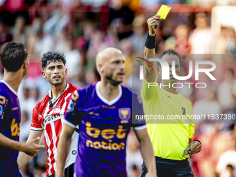 Referee Bas Nijhuis officiates the match between PSV and Go Ahead Eagles at the Philips Stadium for the Dutch Eredivisie 4th round season 20...