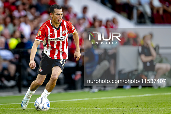 PSV player Hirving Lozano plays during the match PSV vs. Go Ahead Eagles at the Philips Stadium for the Dutch Eredivisie 4th round season 20...