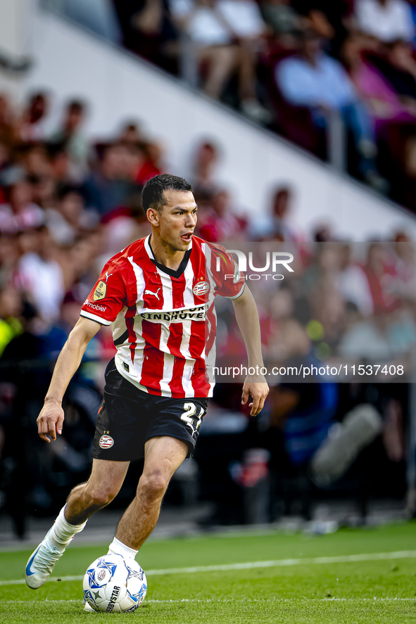 PSV player Hirving Lozano plays during the match PSV vs. Go Ahead Eagles at the Philips Stadium for the Dutch Eredivisie 4th round season 20...