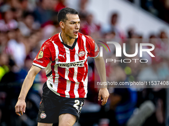 PSV player Hirving Lozano plays during the match PSV vs. Go Ahead Eagles at the Philips Stadium for the Dutch Eredivisie 4th round season 20...