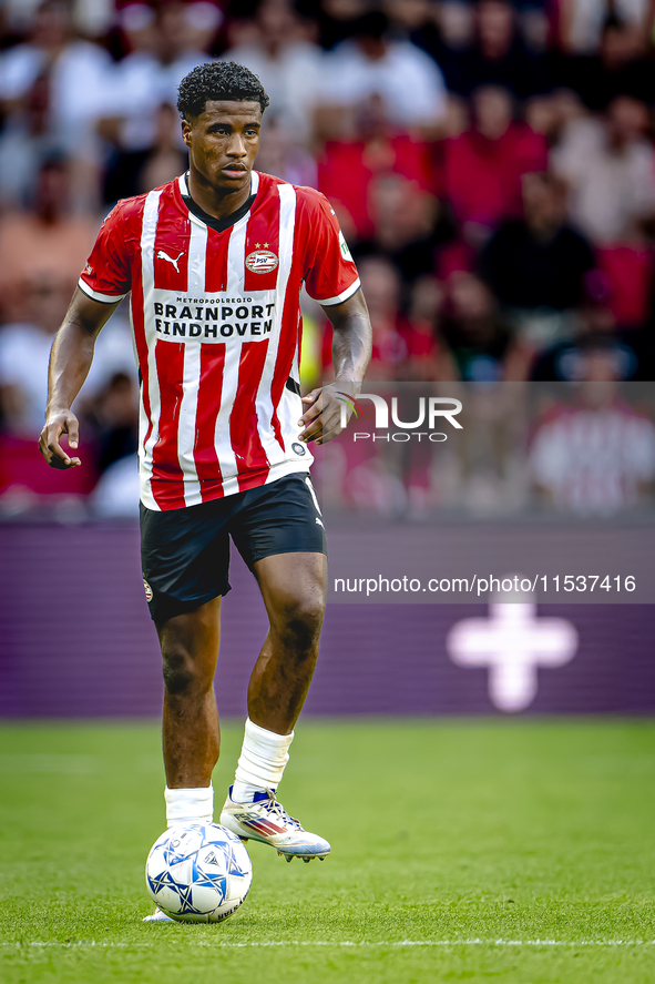 PSV player Ryan Flamingo during the match PSV vs. Go Ahead Eagles at the Philips Stadium for the Dutch Eredivisie 4th round season 2024-2025...