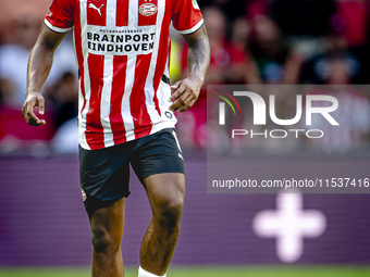 PSV player Ryan Flamingo during the match PSV vs. Go Ahead Eagles at the Philips Stadium for the Dutch Eredivisie 4th round season 2024-2025...