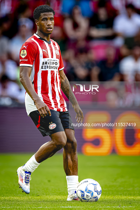 PSV player Ryan Flamingo during the match PSV vs. Go Ahead Eagles at the Philips Stadium for the Dutch Eredivisie 4th round season 2024-2025...