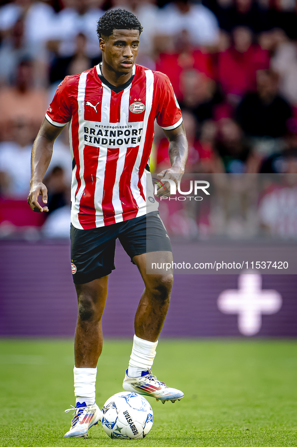 PSV player Ryan Flamingo during the match PSV vs. Go Ahead Eagles at the Philips Stadium for the Dutch Eredivisie 4th round season 2024-2025...