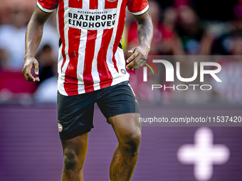 PSV player Ryan Flamingo during the match PSV vs. Go Ahead Eagles at the Philips Stadium for the Dutch Eredivisie 4th round season 2024-2025...