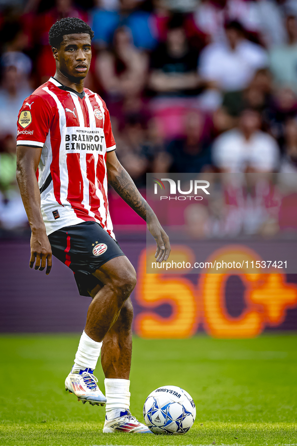 PSV player Ryan Flamingo during the match PSV vs. Go Ahead Eagles at the Philips Stadium for the Dutch Eredivisie 4th round season 2024-2025...