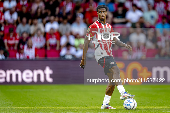 PSV player Ryan Flamingo during the match PSV vs. Go Ahead Eagles at the Philips Stadium for the Dutch Eredivisie 4th round season 2024-2025...