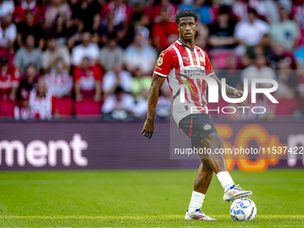 PSV player Ryan Flamingo during the match PSV vs. Go Ahead Eagles at the Philips Stadium for the Dutch Eredivisie 4th round season 2024-2025...