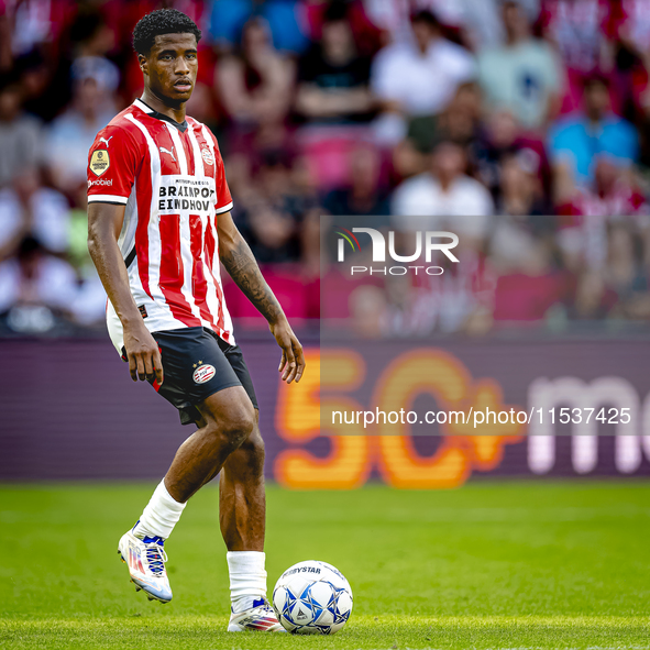 PSV player Ryan Flamingo during the match PSV vs. Go Ahead Eagles at the Philips Stadium for the Dutch Eredivisie 4th round season 2024-2025...