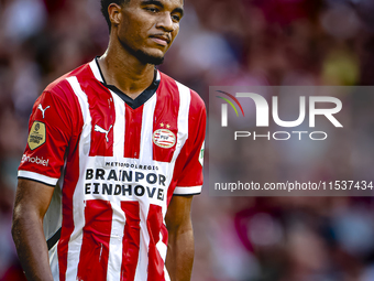 PSV player Malik Tillman plays during the match between PSV and Go Ahead Eagles at the Philips Stadium for the Dutch Eredivisie 4th round se...