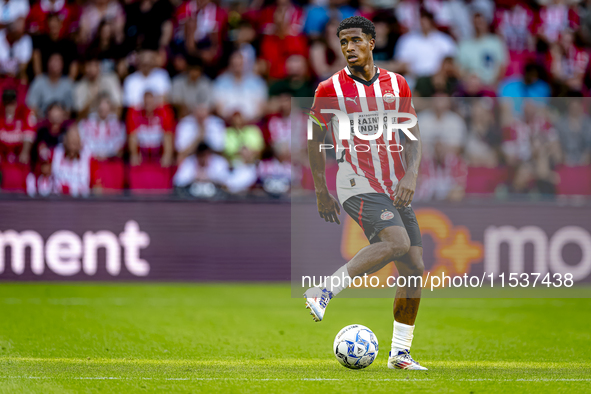 PSV player Ryan Flamingo during the match PSV vs. Go Ahead Eagles at the Philips Stadium for the Dutch Eredivisie 4th round season 2024-2025...