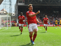 Chris Wood of Nottingham Forest celebrates after scoring a goal to make it 1-0 during the Premier League match between Nottingham Forest and...