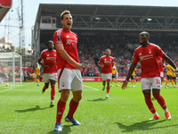 Chris Wood of Nottingham Forest celebrates after scoring a goal to make it 1-0 during the Premier League match between Nottingham Forest and...