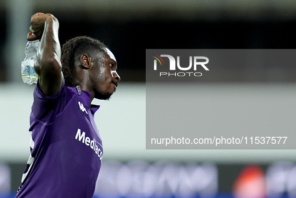 Moise Kean of ACF Fiorentina reacts during the Serie A Enilive match between ACF Fiorentina and AC Monza at Stadio Artemio Franchi on Septem...