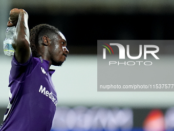 Moise Kean of ACF Fiorentina reacts during the Serie A Enilive match between ACF Fiorentina and AC Monza at Stadio Artemio Franchi on Septem...