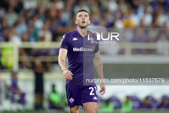 Robin Gosens of ACF Fiorentina looks dejected during the Serie A Enilive match between ACF Fiorentina and AC Monza at Stadio Artemio Franchi...