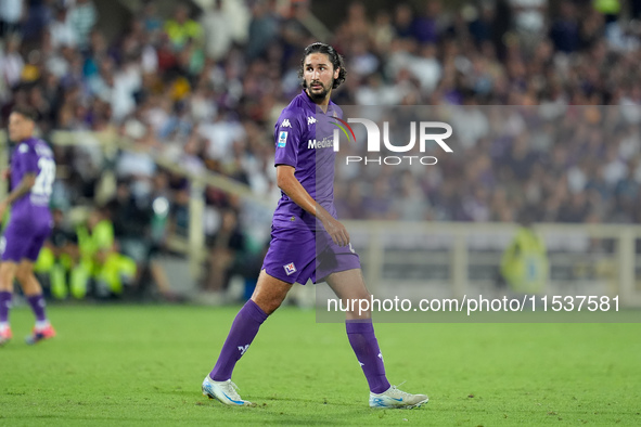 Yacine Adly of ACF Fiorentina looks on during the Serie A Enilive match between ACF Fiorentina and AC Monza at Stadio Artemio Franchi on Sep...