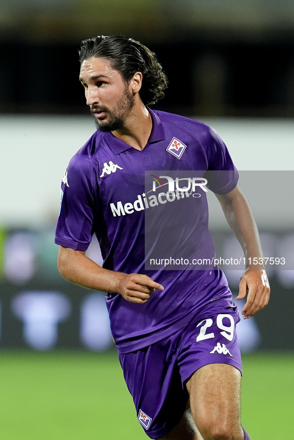 Yacine Adly of ACF Fiorentina looks on during the Serie A Enilive match between ACF Fiorentina and AC Monza at Stadio Artemio Franchi on Sep...