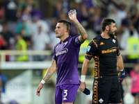 Cristiano Biraghi of ACF Fiorentina greets his fans during the Serie A Enilive match between ACF Fiorentina and AC Monza at Stadio Artemio F...