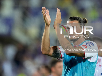 Milan Djuric of AC Monza applauds his supporters during the Serie A Enilive match between ACF Fiorentina and AC Monza at Stadio Artemio Fran...