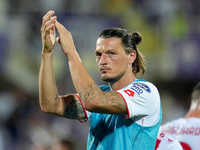 Milan Djuric of AC Monza applauds his supporters during the Serie A Enilive match between ACF Fiorentina and AC Monza at Stadio Artemio Fran...