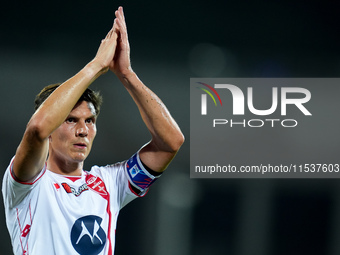 Matteo Pessina of AC Monza applauds his supporters during the Serie A Enilive match between ACF Fiorentina and AC Monza at Stadio Artemio Fr...