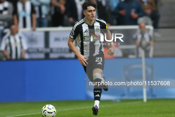 Newcastle United's Tino Livramento during the Premier League match between Newcastle United and Tottenham Hotspur at St. James's Park in New...