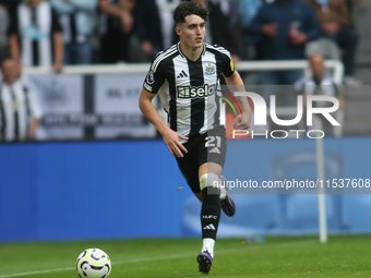 Newcastle United's Tino Livramento during the Premier League match between Newcastle United and Tottenham Hotspur at St. James's Park in New...