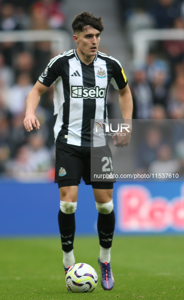 Newcastle United's Tino Livramento during the Premier League match between Newcastle United and Tottenham Hotspur at St. James's Park in New...