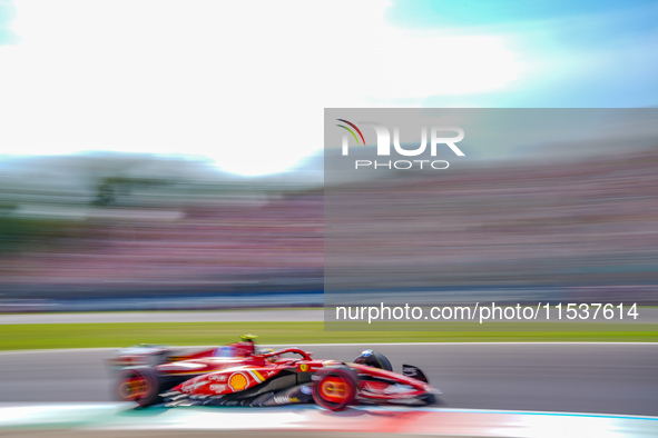 Carlos Sainz of Spain drives the (55) Scuderia Ferrari SF-24 during the Race of the Formula 1 Pirelli Gran Premio d'Italia 2024 in Monza, It...