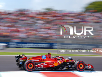 Carlos Sainz of Spain drives the (55) Scuderia Ferrari SF-24 during the Race of the Formula 1 Pirelli Gran Premio d'Italia 2024 in Monza, It...