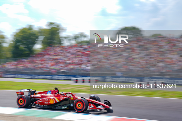 Charles Leclerc of Monaco drives the (16) Scuderia Ferrari SF-24 during the Race of the Formula 1 Pirelli Gran Premio d'Italia 2024 in Monza...