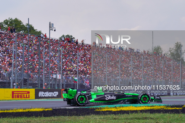 Zhou Guanyu of China drives the (24) Stake F1 Team Kick Sauber C44 during the Race of the Formula 1 Pirelli Gran Premio d'Italia 2024 in Mon...