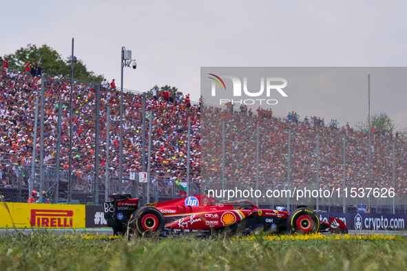 Carlos Sainz of Spain drives the (55) Scuderia Ferrari SF-24 during the Race of the Formula 1 Pirelli Gran Premio d'Italia 2024 in Monza, It...