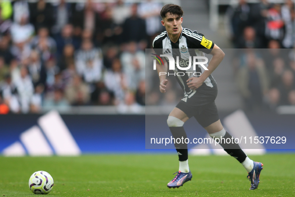 Newcastle United's Tino Livramento during the Premier League match between Newcastle United and Tottenham Hotspur at St. James's Park in New...