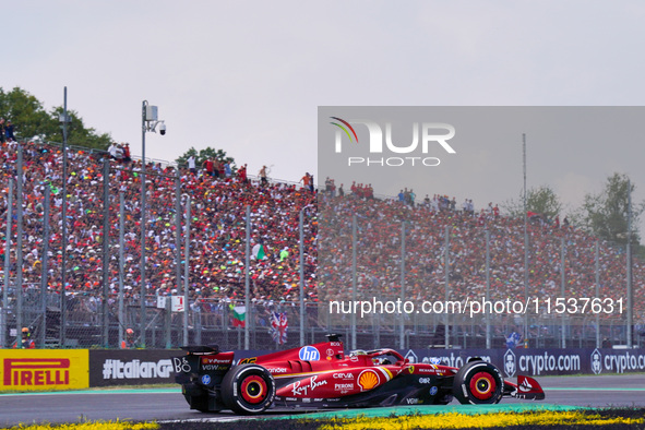 Charles Leclerc of Monaco drives the (16) Scuderia Ferrari SF-24 during the Race of the Formula 1 Pirelli Gran Premio d'Italia 2024 in Monza...