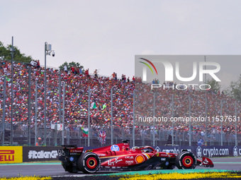 Charles Leclerc of Monaco drives the (16) Scuderia Ferrari SF-24 during the Race of the Formula 1 Pirelli Gran Premio d'Italia 2024 in Monza...