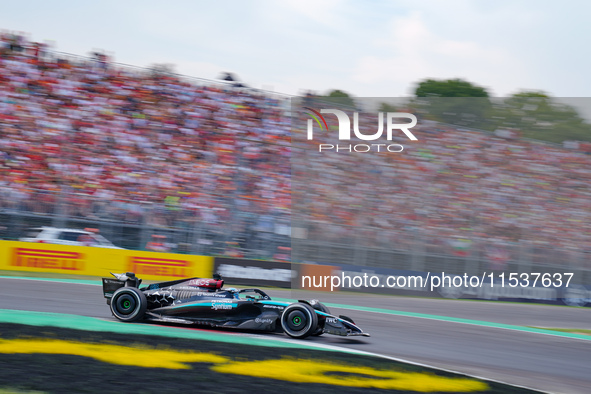 George Russell of the United Kingdom drives the (63) Mercedes-AMG PETRONAS F1 Team W15 during the Race of the Formula 1 Pirelli Gran Premio...