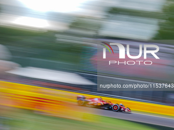 Carlos Sainz of Spain drives the (55) Scuderia Ferrari SF-24 during the Race of the Formula 1 Pirelli Gran Premio d'Italia 2024 in Monza, It...