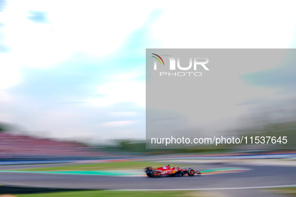 Charles Leclerc of Monaco drives the (16) Scuderia Ferrari SF-24 during the Race of the Formula 1 Pirelli Gran Premio d'Italia 2024 in Monza...