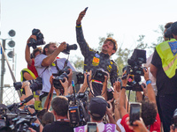 Charles Leclerc takes a selfie with his tifosi during the Race of the Formula 1 Pirelli Gran Premio d'Italia 2024 in Monza, Italy, on Septem...