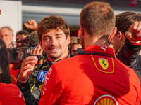 Charles Leclerc celebrates the win during the Race of the Formula 1 Pirelli Gran Premio d'Italia 2024 in Monza, Italy, on September 1, 2024....