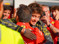 Charles Leclerc celebrates the win during the Race of the Formula 1 Pirelli Gran Premio d'Italia 2024 in Monza, Italy, on September 1, 2024....