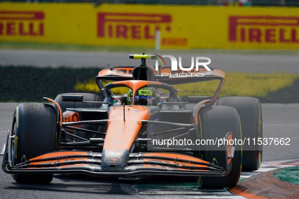 Lando Norris of the United Kingdom drives the (04) McLaren F1 Team MCL38 during the Race of the Formula 1 Pirelli Gran Premio d'Italia 2024...