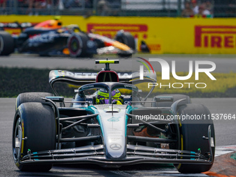 Lewis Hamilton of the United Kingdom drives the (44) Mercedes-AMG PETRONAS F1 Team W15 during the Race of the Formula 1 Pirelli Gran Premio...