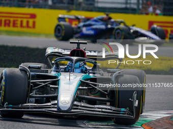 George Russell of the United Kingdom drives the (63) Mercedes-AMG PETRONAS F1 Team W15 during the Race of the Formula 1 Pirelli Gran Premio...